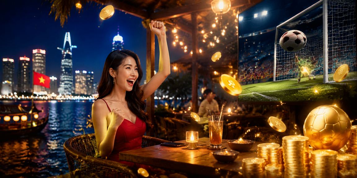 Không khí cá cược sôi động tại một quán cà phê Sài Gòn với giao diện casino trực tuyến